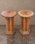 Pair of Marquetry Column Tables in a styled setting