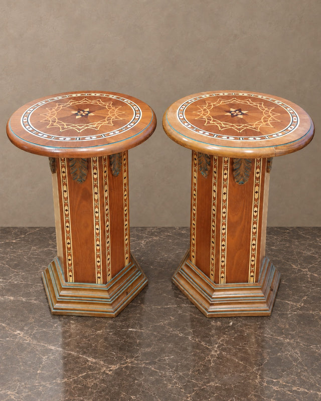 Pair of Marquetry Column Tables