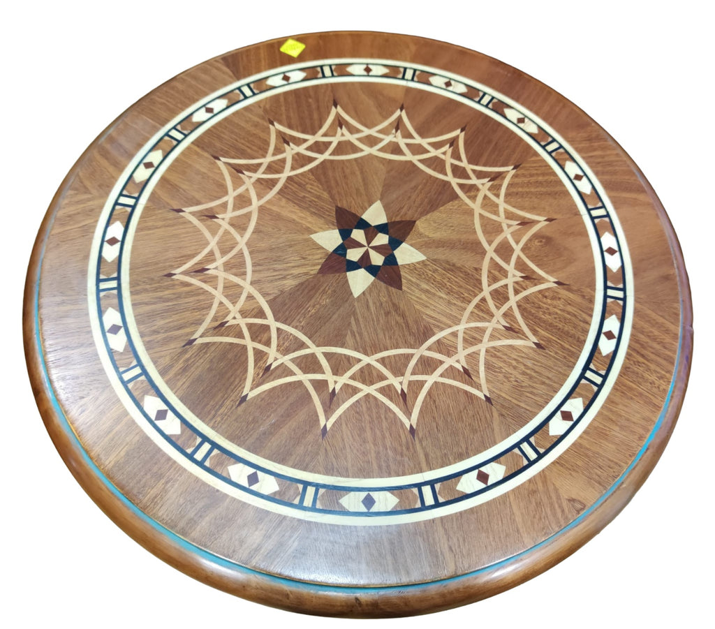 Pair of Marquetry Column Tables — original alternate view and condition details on white