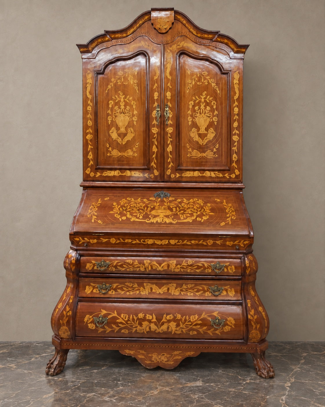 Floral Marquetry Bureau Cabinet in a styled setting