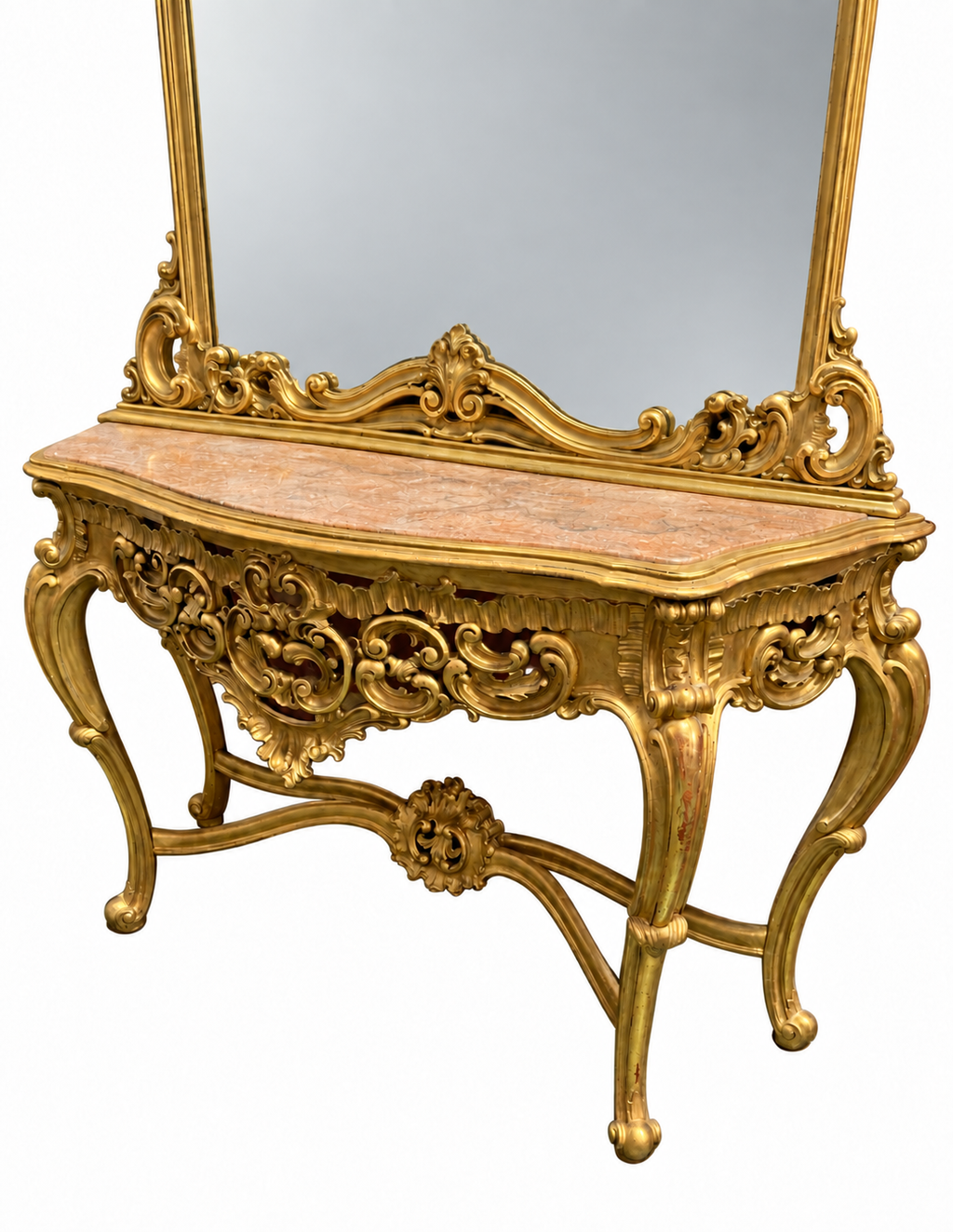 Gilded Marble-Top Console and Mirror — original alternate view and condition details on white