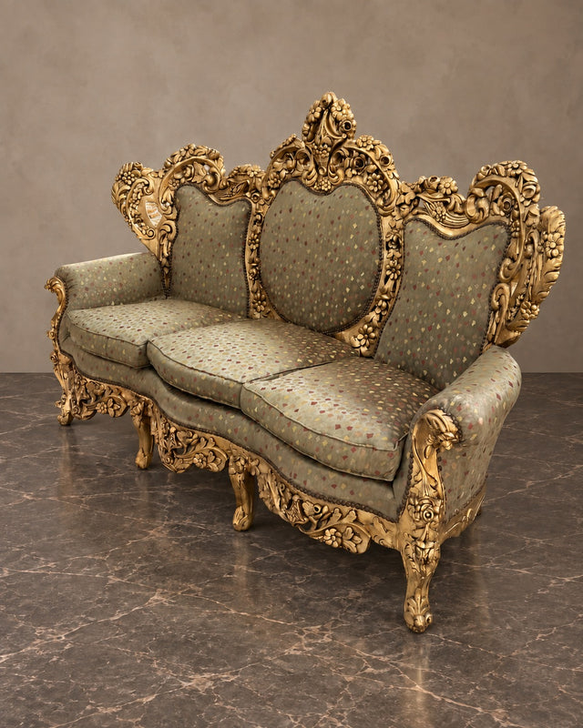 French-Style Gilt Sofa with Floral Upholstery