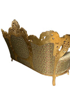French-Style Gilt Sofa with Floral Upholstery — original alternate view and condition details on white