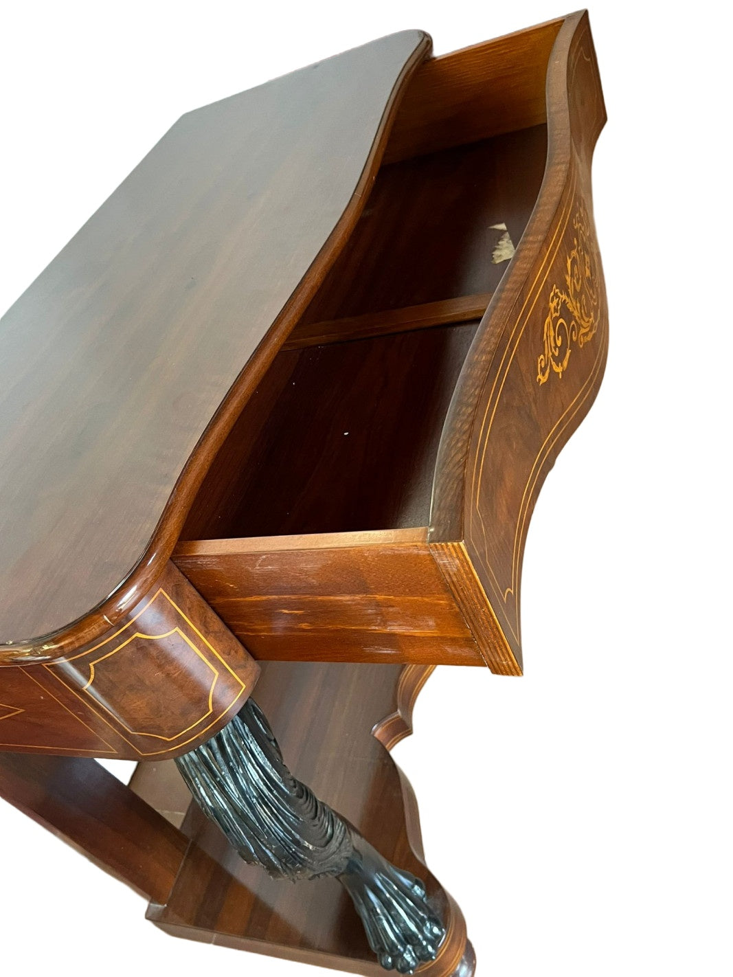 Empire-Style Mahogany Console with Paw Supports — original alternate view and condition details on white