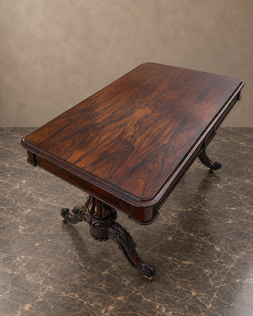 Flame Mahogany Table on Castors in a styled setting