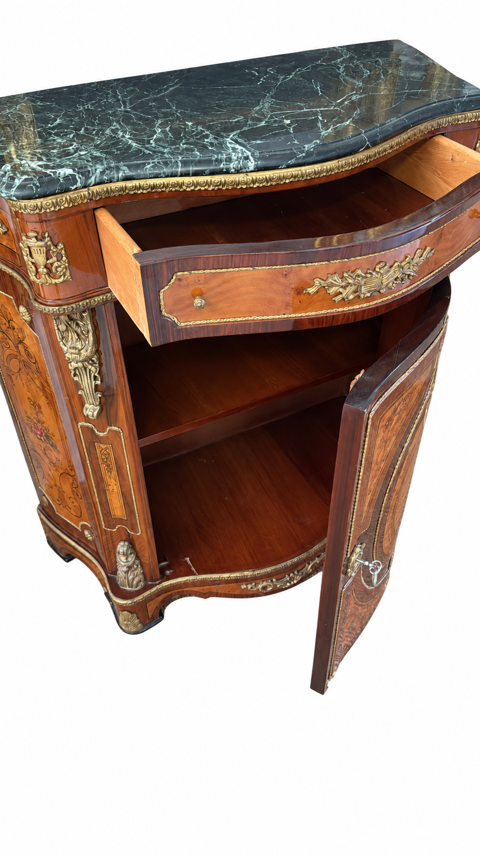 Oval Medallion Marquetry Hall Cabinet — original alternate view and condition details on white