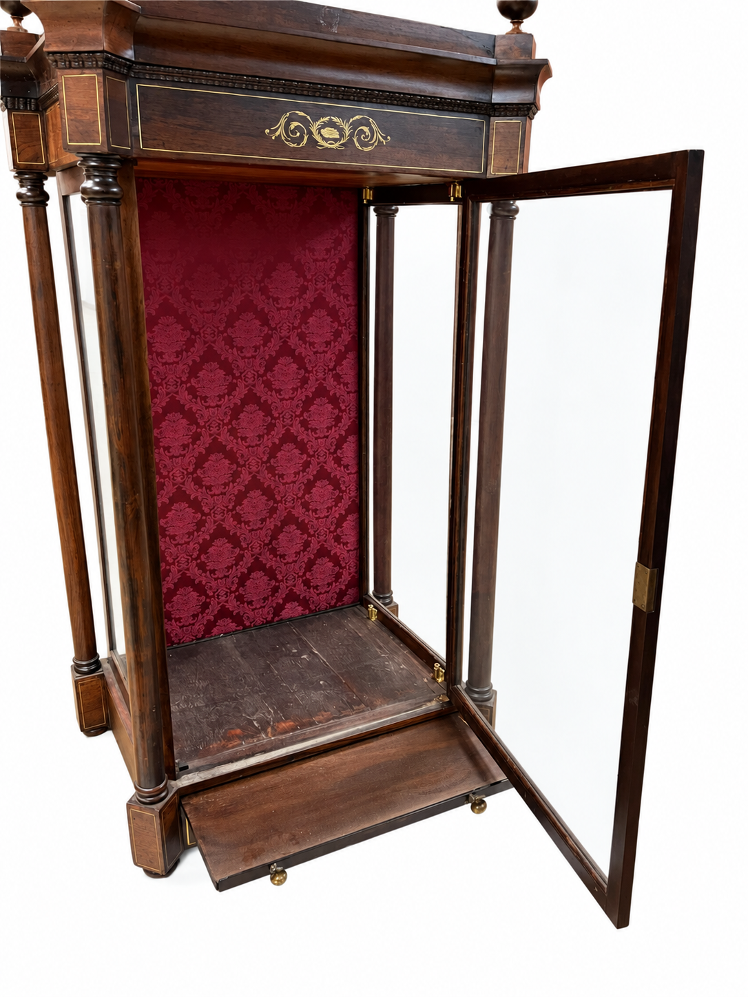 Rosewood Display Cabinet with Burgundy Lining — original alternate view and condition details on white