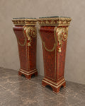 Pair of Bronze-Mounted Marble-Top Pedestals in a styled setting
