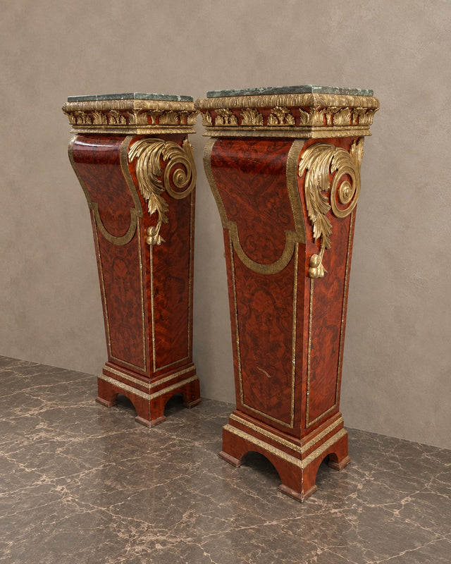Pair of Bronze-Mounted Marble-Top Pedestals
