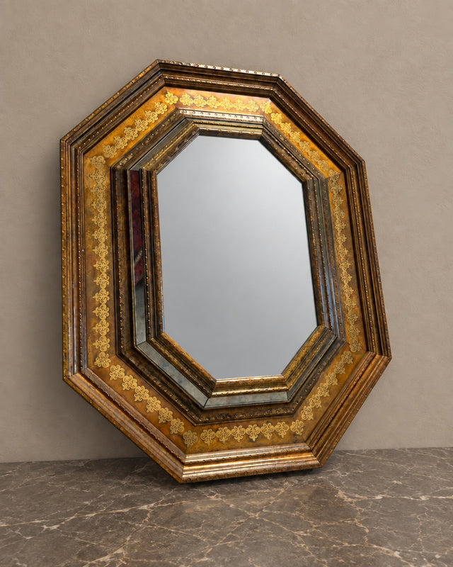 Octagonal Mirror with Chased Metal Frame
