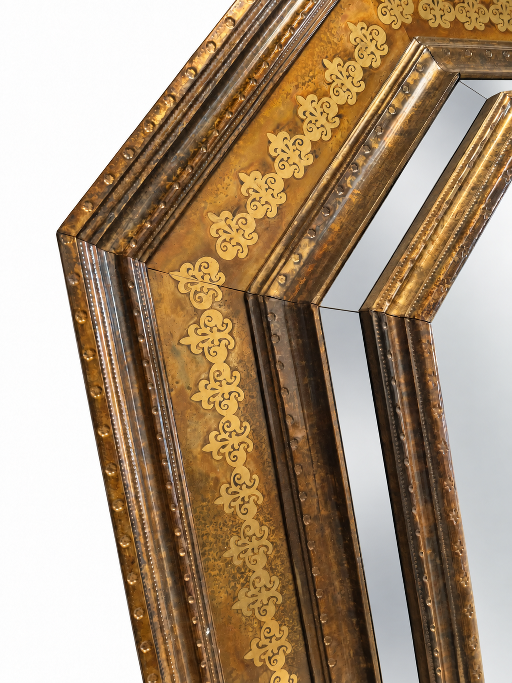 Octagonal Mirror with Chased Metal Frame — original alternate view and condition details on white
