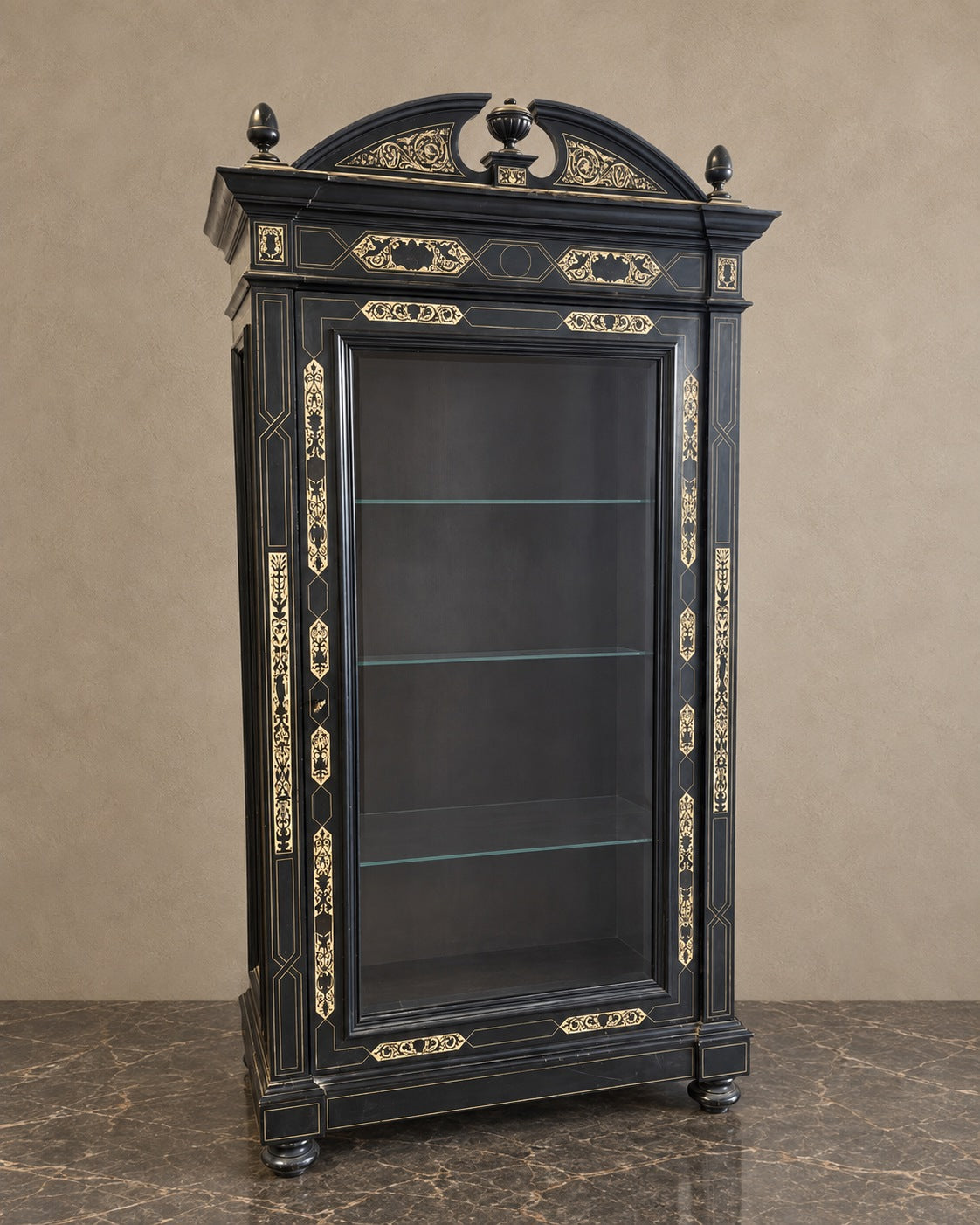Renaissance-Style Ebonised Display Cabinet in a styled setting