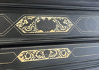 Original close-up showing existing wear and crazing to the ebonised finish and inlaid decoration