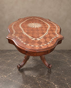 Scalloped Marquetry Pedestal Table in a styled setting