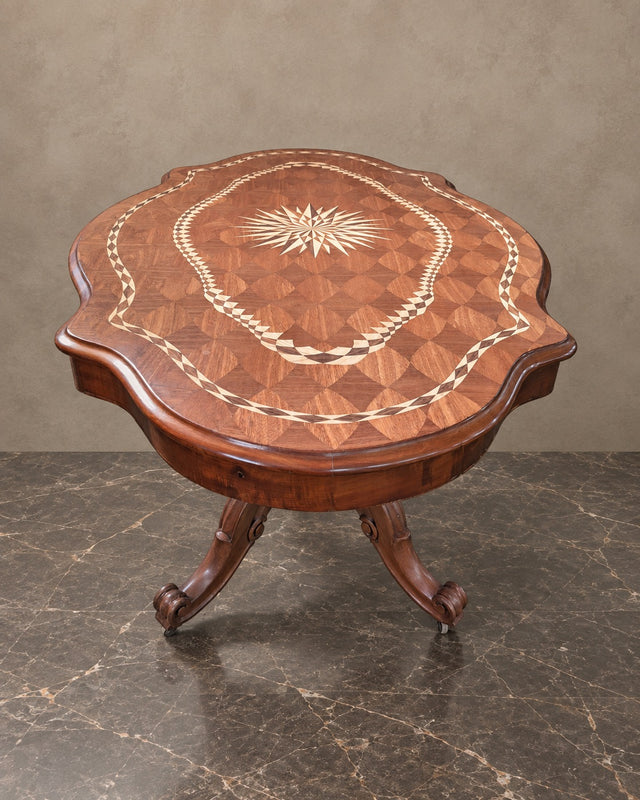 Scalloped Marquetry Pedestal Table