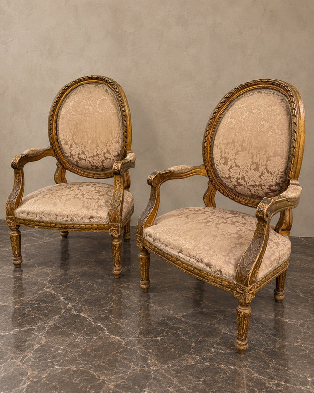 Pair of Gilt Oval-Back Armchairs