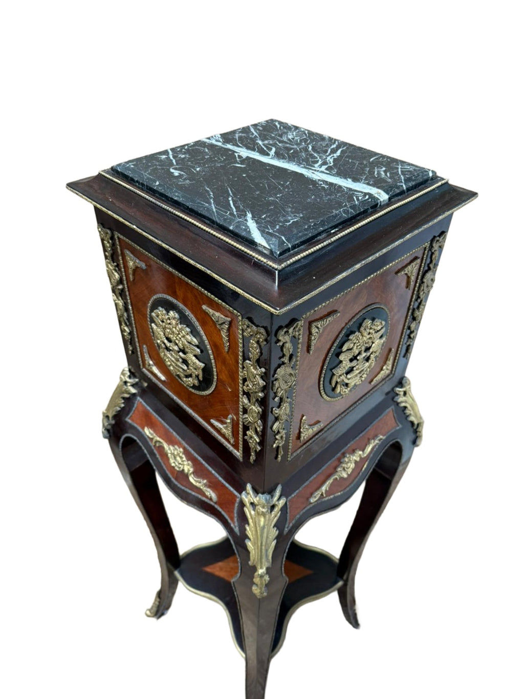 Empire-Style Two-Tone Marble-Top Pedestal — original alternate view and condition details on white