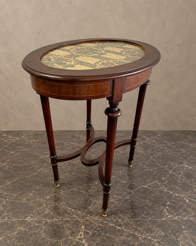 Oval Mahogany Table with Embroidered Glass Top