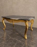 Gilt Coffee Table with Shaped Black Marble Top in a styled setting