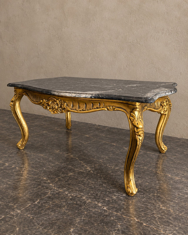 Gilt Coffee Table with Shaped Black Marble Top