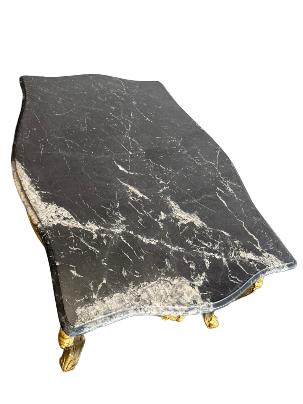 Gilt Coffee Table with Shaped Black Marble Top — original alternate view and condition details on white