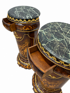 Pair of Floral Marquetry Pedestals with Drawers — original alternate view and condition details on white