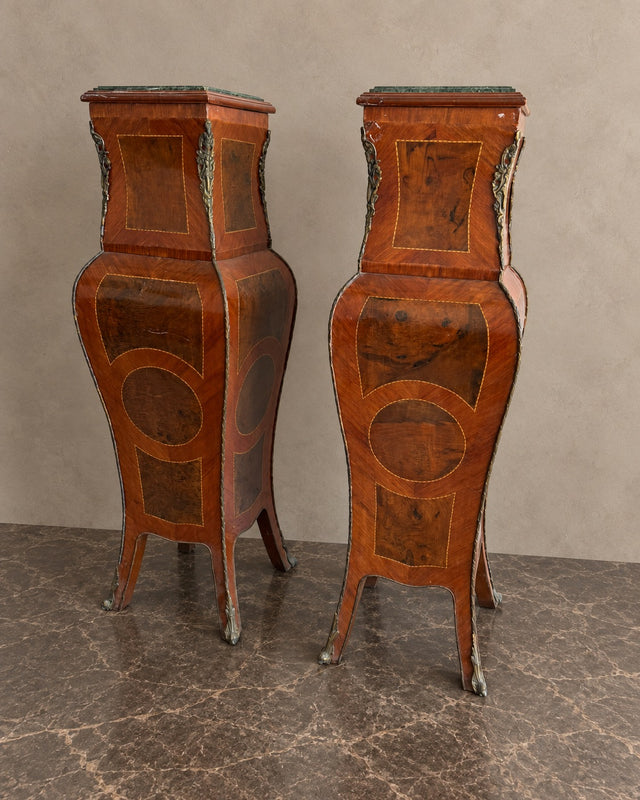 Pair of Louis XV-Style Marble-Top Pedestals