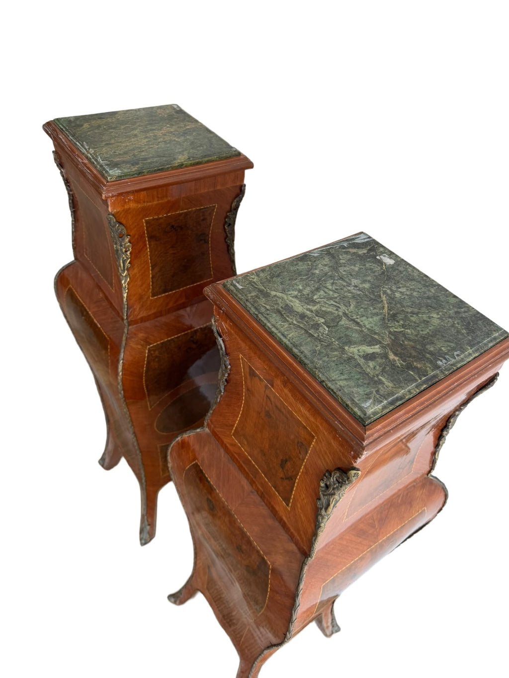 Pair of Louis XV-Style Marble-Top Pedestals — original alternate view and condition details on white