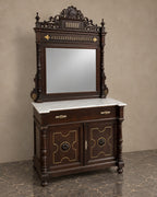 Carved Hall Cabinet with Mirror and Marble Top in a styled setting