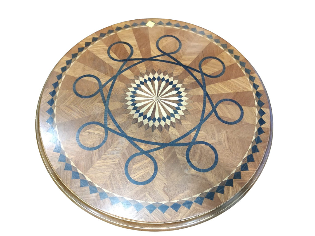 Dark Loop Marquetry Tripod Table — original alternate view and condition details on white