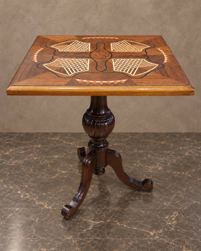 Square Geometric Marquetry Pedestal Table