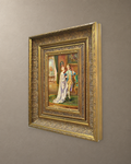 A Salon Toast, Oil on Copper Signed Lambert — framed artwork on a taupe wall
