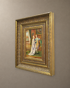 A Salon Toast, Oil on Copper Signed Lambert — framed artwork on a taupe wall