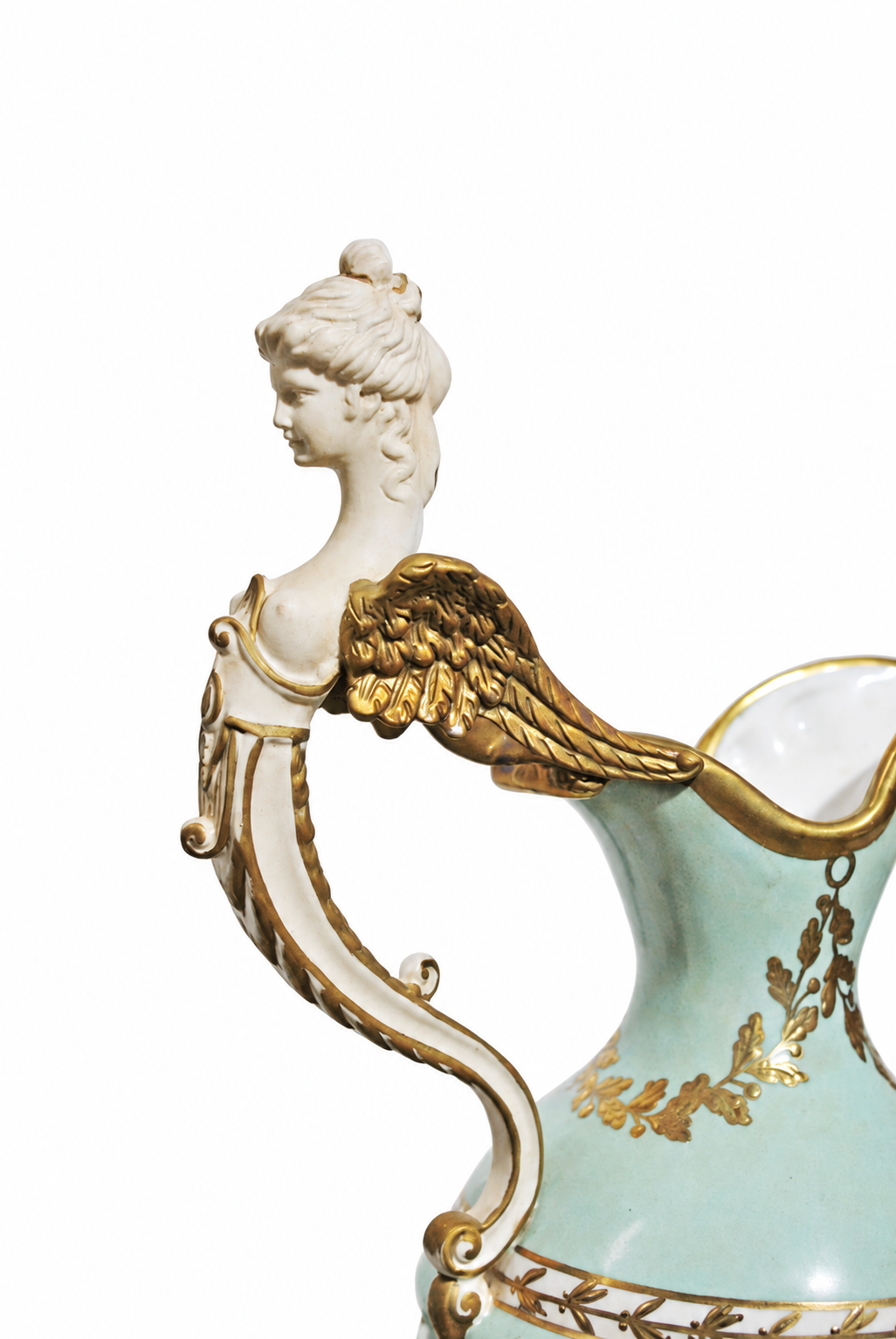 Aquamarine Porcelain Ewer and Dish with Figural Handle — detail view 7