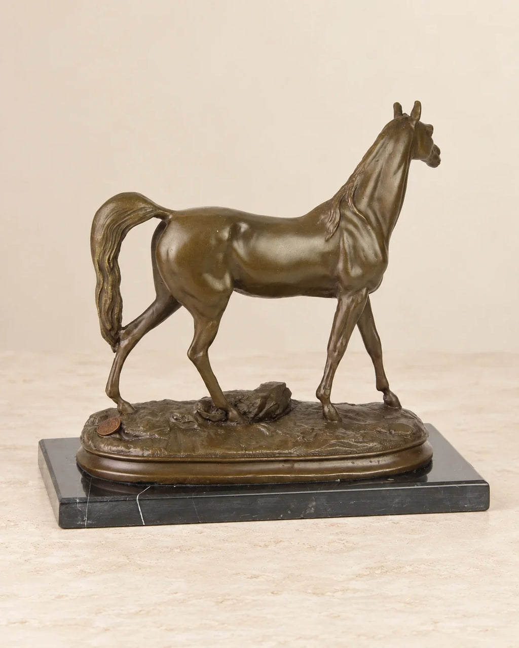 Arabian Horse Bronze Sculpture — second view against a warm ivory background