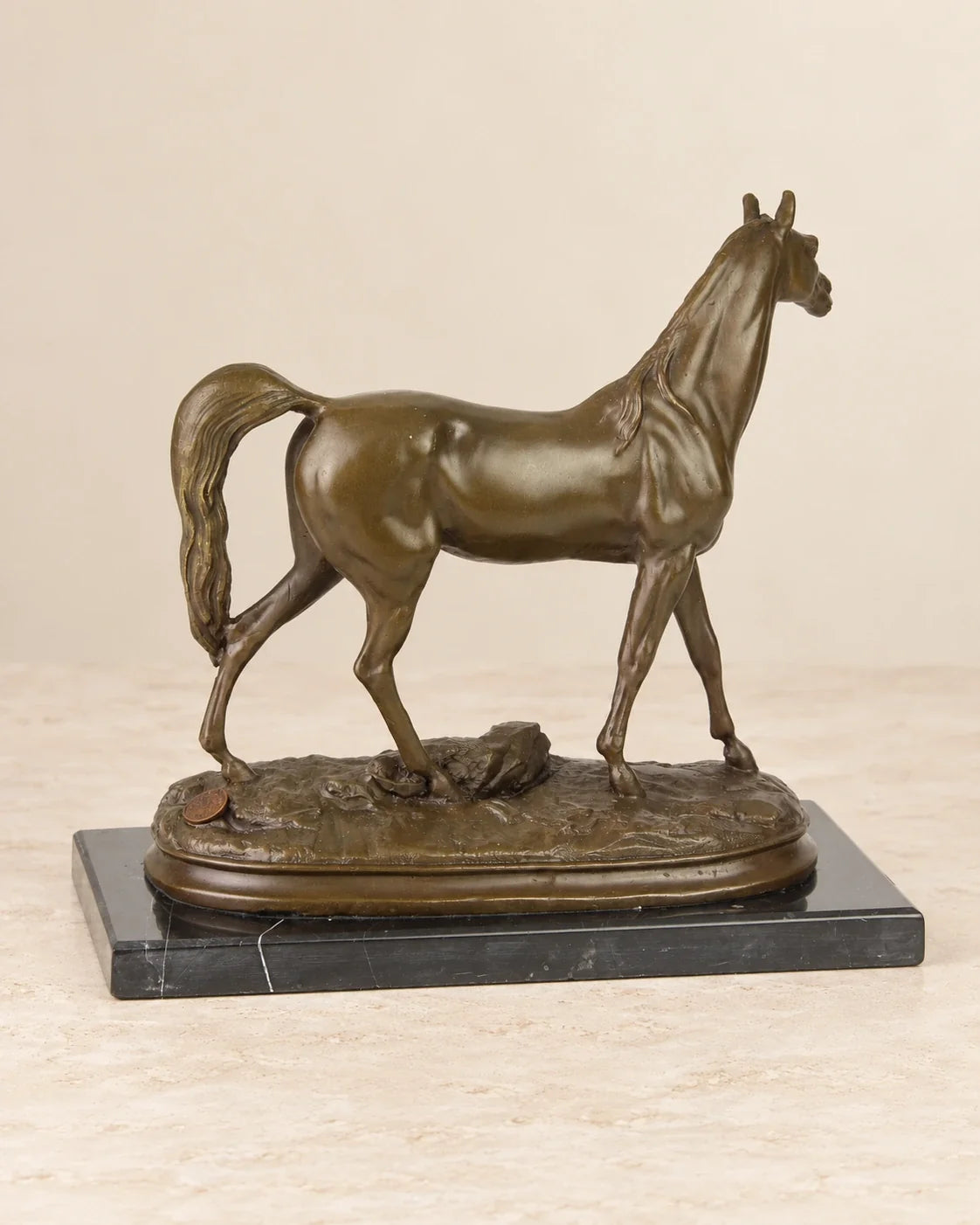 Arabian Horse Bronze Sculpture — second view against a warm ivory background