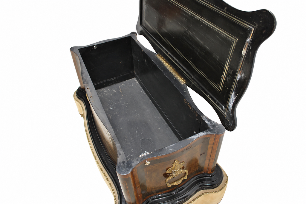 Napoleon III-Style Burr-Walnut Trunk on Upholstered Plinth — detail view 6
