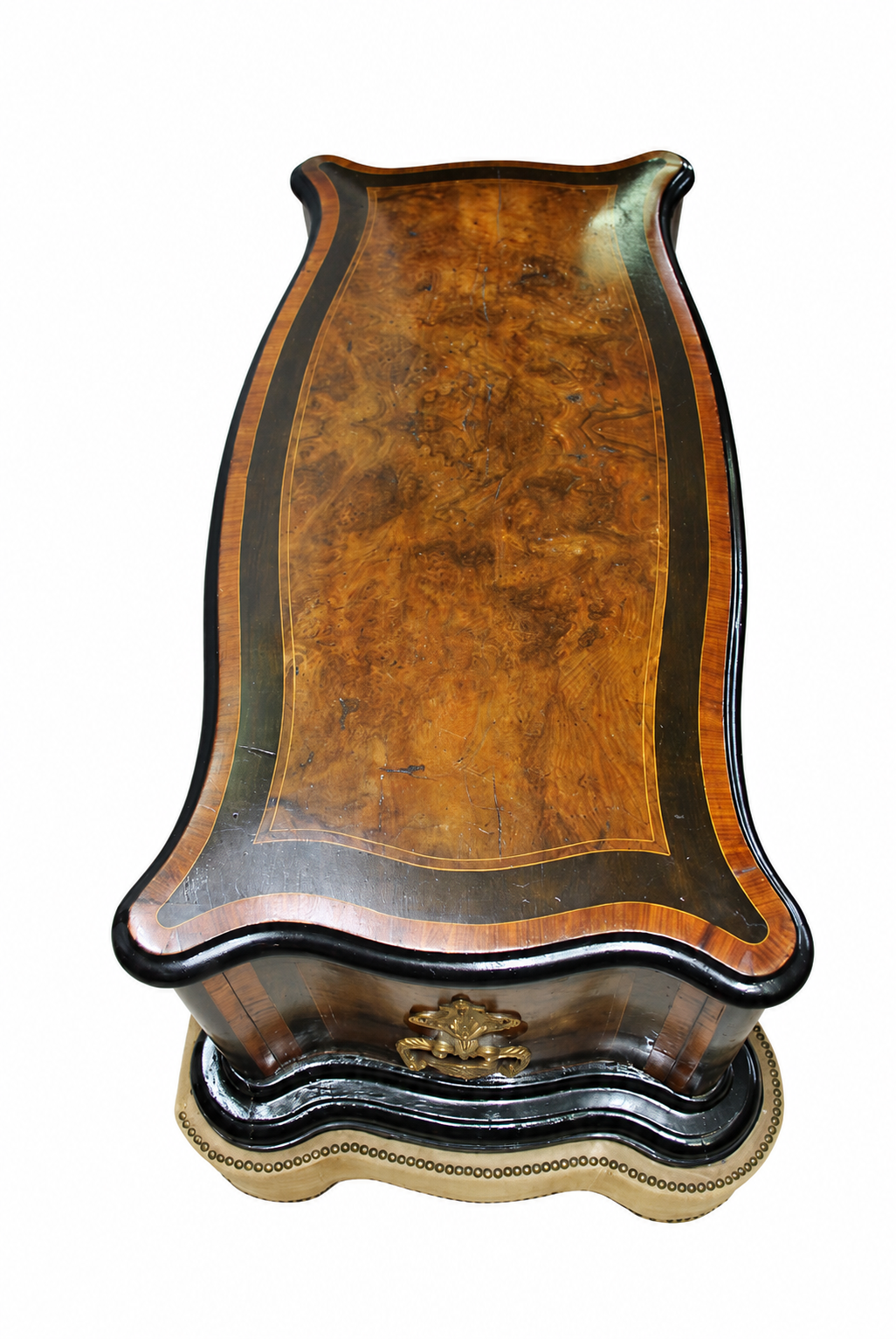 Napoleon III-Style Burr-Walnut Trunk on Upholstered Plinth — detail view 13
