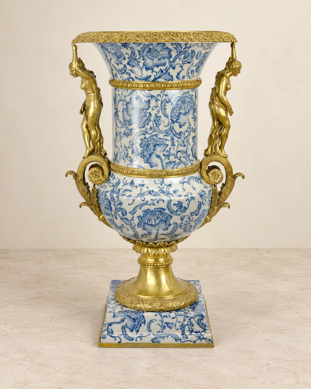 Blue-and-White Porcelain Figural Urn