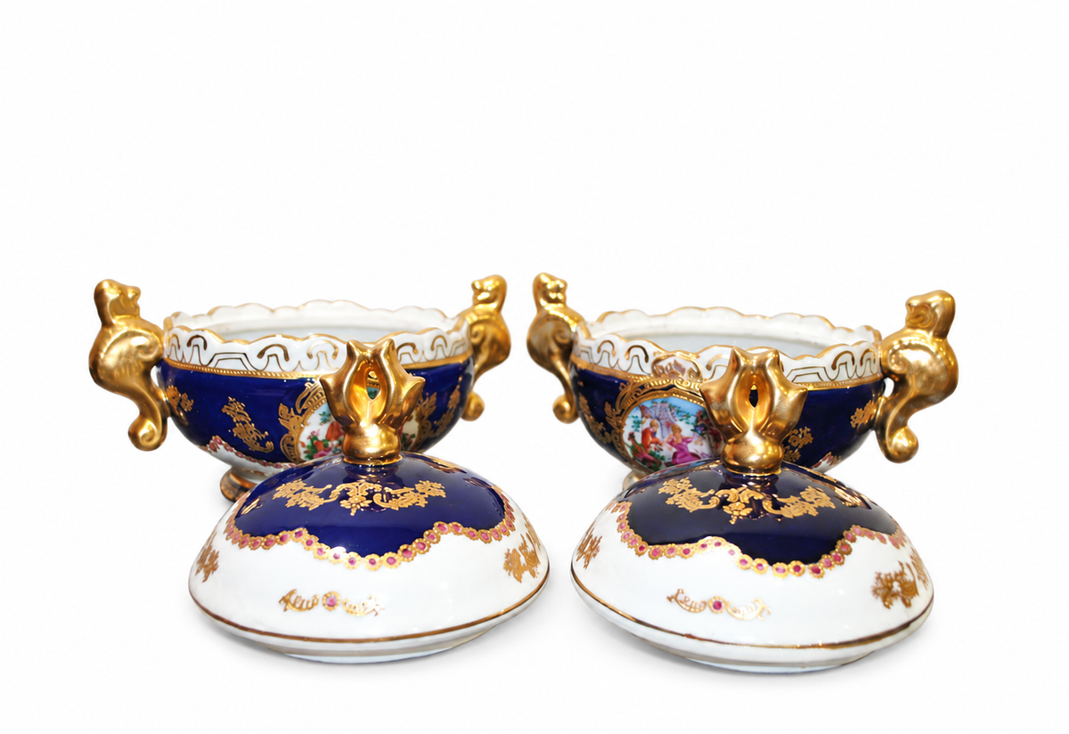 Pair of Cobalt Blue Porcelain Bonbon Dishes with Lids — detail view 4
