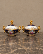 Pair of Cobalt Blue Porcelain Bonbon Dishes with Lids — main view