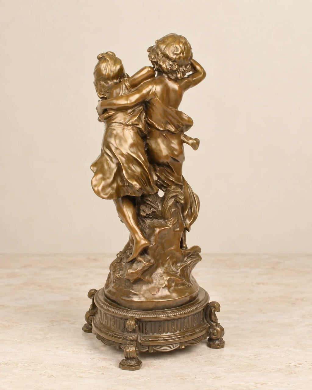 Boy and Girl Bronze Sculpture — reverse view