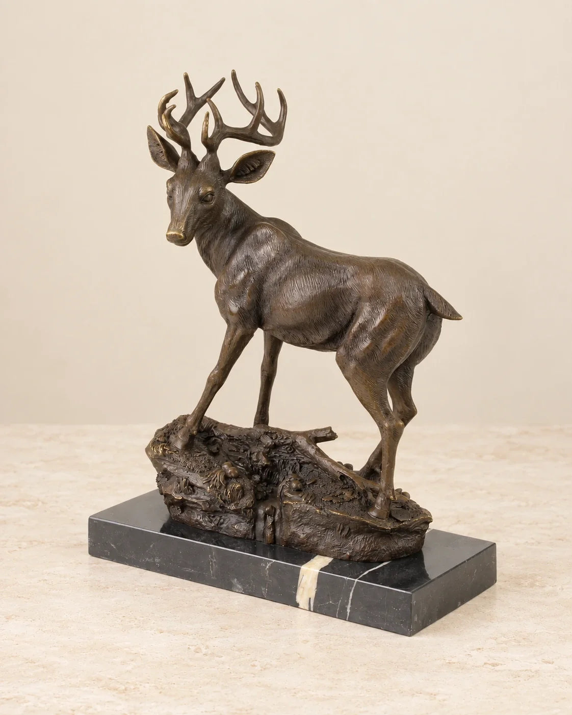 Deer Bronze Sculpture — 32.9 cm Tall — primary view against a warm ivory background