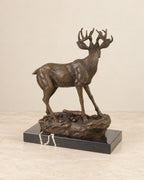Deer Bronze Sculpture — 32.9 cm Tall — second view against a warm ivory background