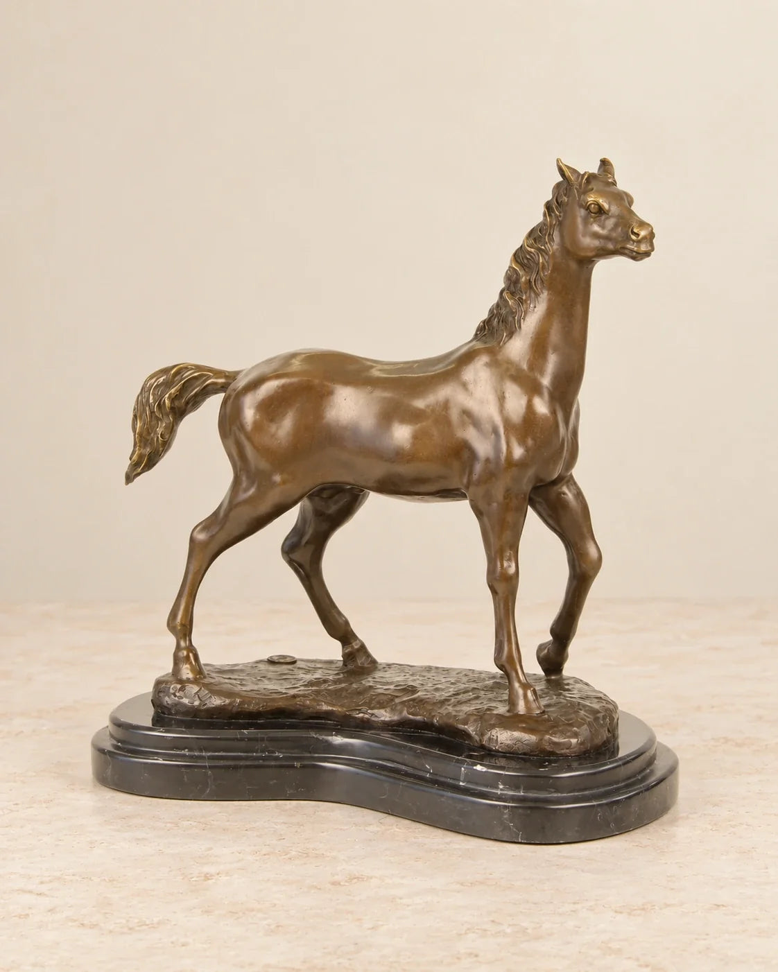 Bronze Horse Sculpture — 29.7 cm Tall — primary view against a warm ivory background