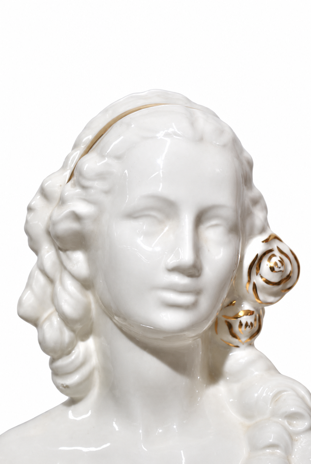White Porcelain Lady Bust with Gilt Roses — detail view 3