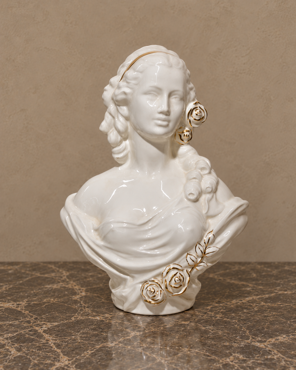 White Porcelain Lady Bust with Gilt Roses — main view