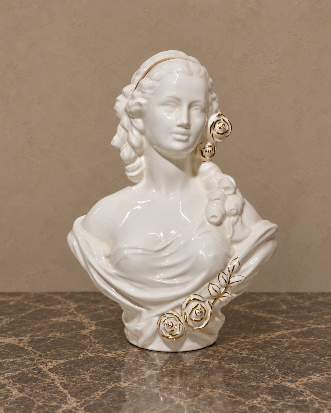 White Porcelain Lady Bust with Gilt Roses — main view