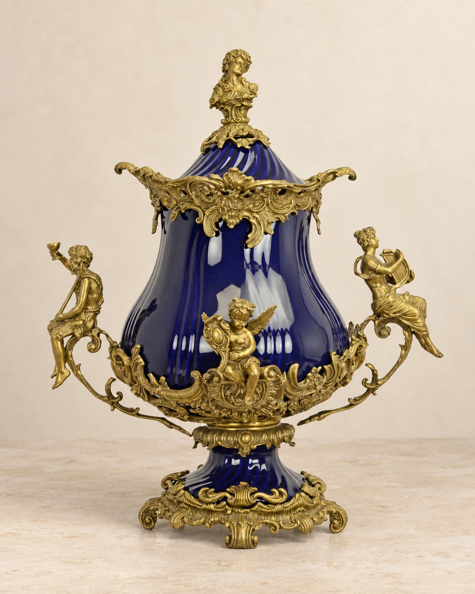 Cobalt Porcelain Cherub Covered Bowl
