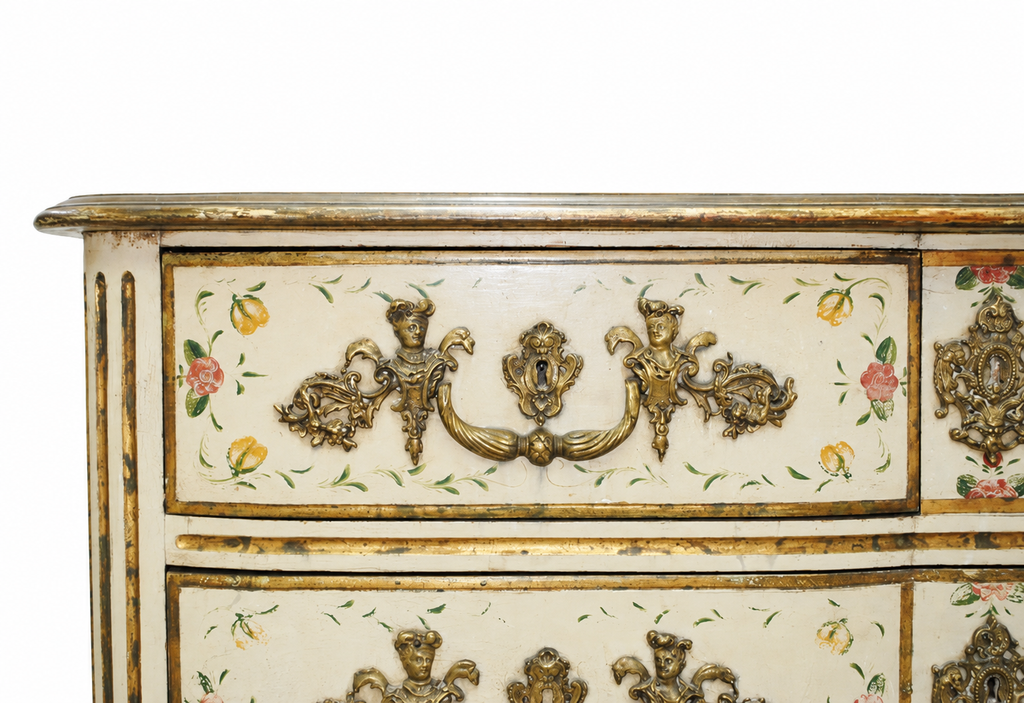 19th-Century Beige Painted Floral Chest of Drawers — detail view 5